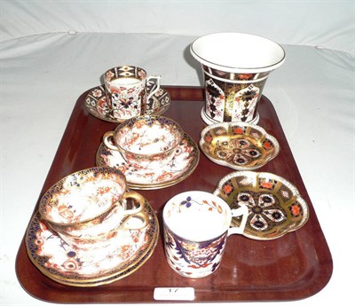 Lot 17 - Pair of Royal Crown Derby 1128 pattern dishes, Royal Crown Derby vase, three Royal Crown Derby cups