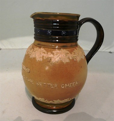 Lot 20 - Doulton Lambeth stoneware jug 'The More the Merrier the Fewer the Better Cheer'