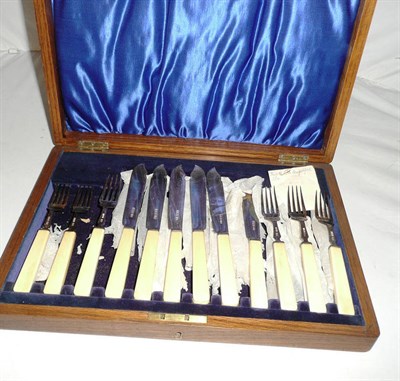 Lot 37 - Set of six silver fish knives and forks