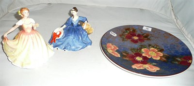 Lot 39 - Two Royal Doulton figures 'Deborah' HN3644 and 'Elyse' HN2429 and a Royal Doulton plate
