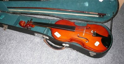 Lot 56 - Violin and bow in case