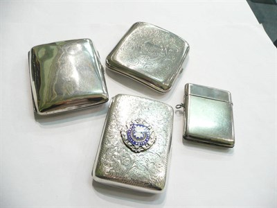 Lot 77 - Four cigarette cases including a silver and enamel Keighley Motor Club example