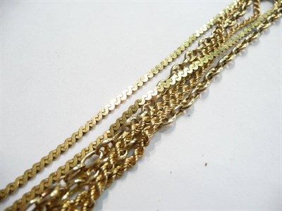 Lot 83 - A 9 carat gold rope chain, a 9 carat gold anchor link chain and a 9 carat gold fancy necklet (3)