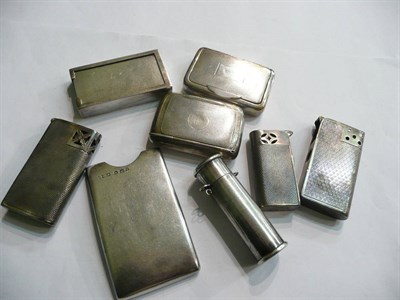 Lot 85 - Three silver lighters, card case and snuff boxes