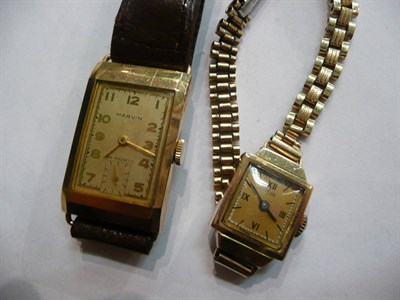 Lot 86 - Gents gold wristwatch by Marvin and a lady's watch