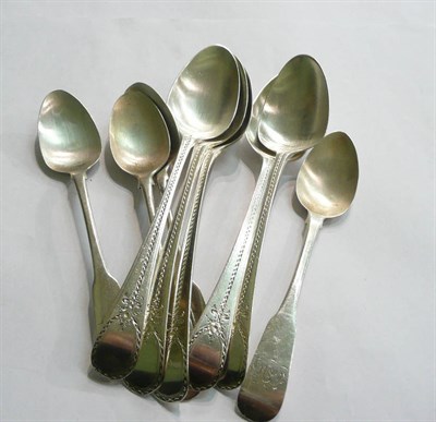 Lot 87 - Five London silver dessert spoons and four Irish teaspoons