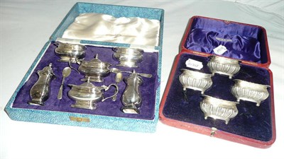 Lot 214 - Four silver salts and a cased plated cruet