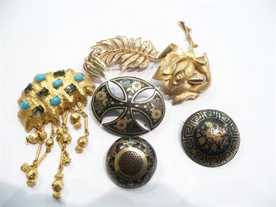 Lot 250 - Three pique brooches and three Triffari brooches