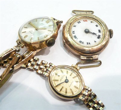 Lot 284 - A 9 carat gold lady's wristwatch 'Gradus', a lady's Avia wristwatch and a watch face