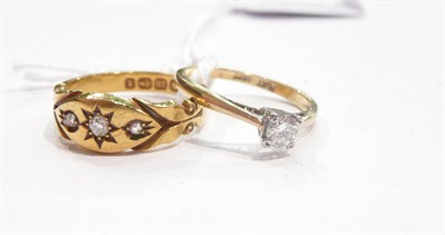 Lot 291 - A Victorian 18 carat gold diamond ring and a diamond solitaire ring