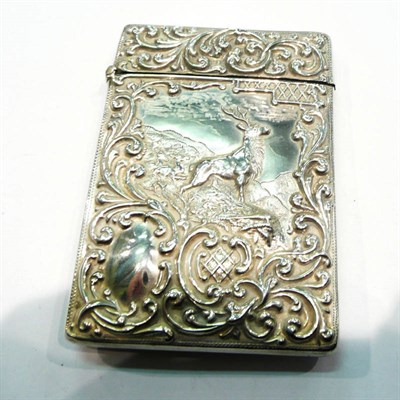 Lot 298 - Silver card case with embossed decoration of a stag