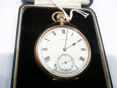 Lot 305 - A 9 carat gold open faced pocket watch by Elgin