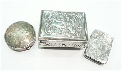 Lot 306 - Dutch white metal hinged box, silver snuff box and a vesta