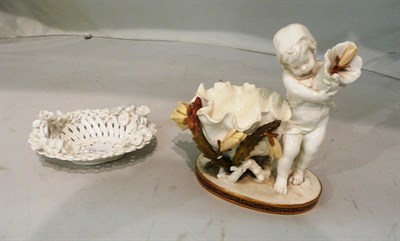 Lot 312 - Moore Brothers flower-encrusted basket and a Derby basket