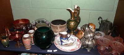 Lot 350 - A mahogany writing box, oil lamp and various china