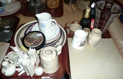 Lot 369 - Quantity of crockery and bottles on two trays