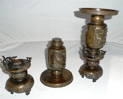 Lot 372 - Pair of bronze Japanese vases