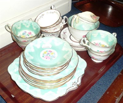 Lot 376 - A Foley floral and green tea service, comprising six tea plates, six cups and saucers, a sugar,...