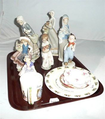 Lot 379 - A tray of five Lladro figures, Royal Doulton figure, etc