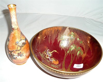 Lot 384 - Carlton ware Rouge Royale fruit bowl and an orange lustre vase