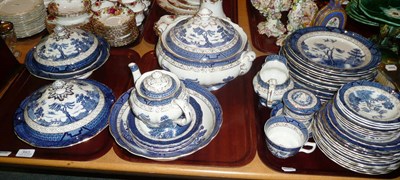 Lot 393 - A part Booths 'Old Willow Pattern' dinner service on three trays