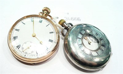 Lot 402 - A 9 carat cased pocket watch and a silver cased half hunter watch by J W Benson