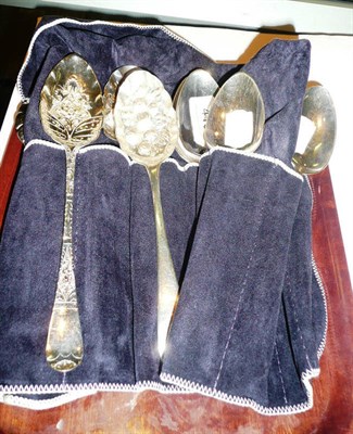 Lot 419 - Two pairs of silver berry spoons and four Georgian silver spoons