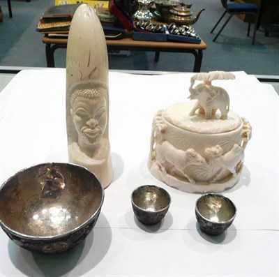 Lot 454 - Two ivory items and three coconut cups