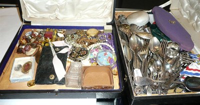 Lot 470 - Two cases of costume jewellery, cutlery, etc