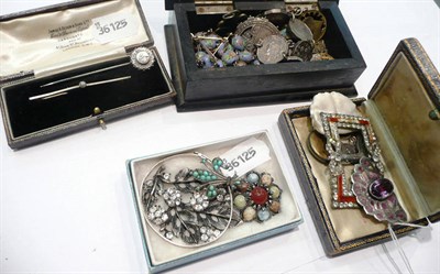 Lot 472 - A small quantity of jewellery including silver jewellery, enamelled jewellery, paste-set items,...