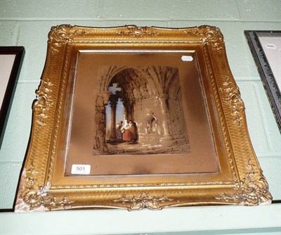 Lot 501 - After Prout, a gilt-framed watercolour of a church interior