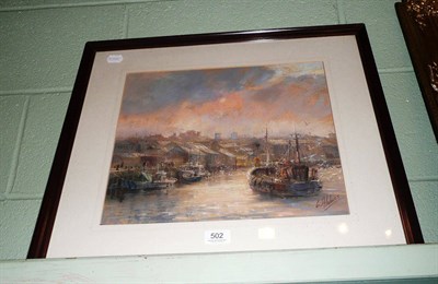 Lot 502 - W Holmes framed pastel drawing fish quay Sunderland