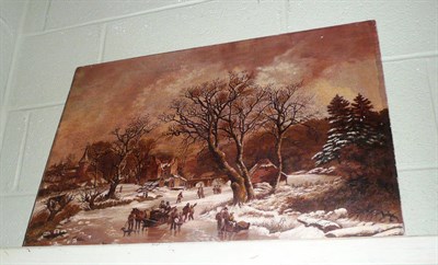 Lot 503 - Oil on canvas - Dutch winter scene