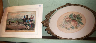 Lot 507 - 19th century gilt frame with an oval watercolour and a hand coloured picture 'The First...