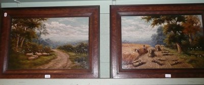 Lot 508 - A pair of oil paintings by H Livens - 'A Lane in Dorking' and 'A Cornfield in Shere' (2)