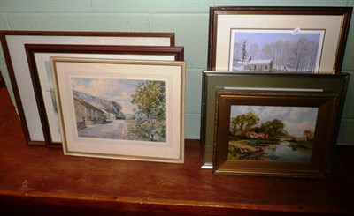 Lot 515 - Eight pictures, including watercolours, prints and oils