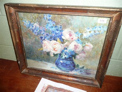 Lot 516 - Stella Samson, watercolour, still life of flowers in a blue jug