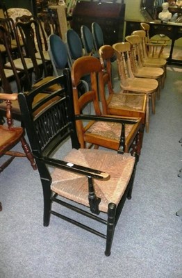 Lot 578 - Stained beech chair, two side chairs and four kitchen chairs