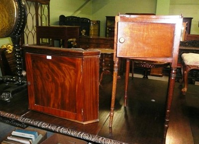 Lot 597 - Small mahogany cupboard, pot cupboard, coffee table, side table and a satinwood table