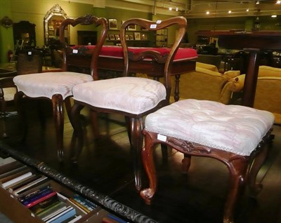 Lot 601 - Two rosewood chairs, a child's chair and a Victorian stool