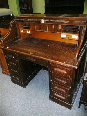 Lot 608 - Oak cylinder desk