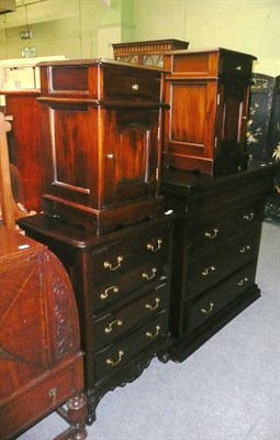 Lot 613 - Headboard, two bedside cabinets, large chest of drawers, a reproduction mahogany and parcel...