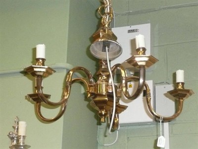 Lot 645 - Brass hanging light and a copper lamp base