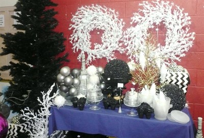 Lot 1011 - Decorations including, Pair of black and white stripey vases, pair of zig zag vases, white...