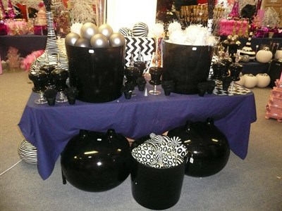 Lot 1020 - Decorations including, Black and white including stripy vases, two large vases, zig zag vase, black