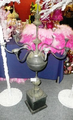 Lot 1024 - Decorations including, Five large metal eight branch candelabra, two spare bases and eight...