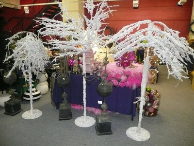 Lot 1025 - Decorations including, Three white wire and polystyrene trees