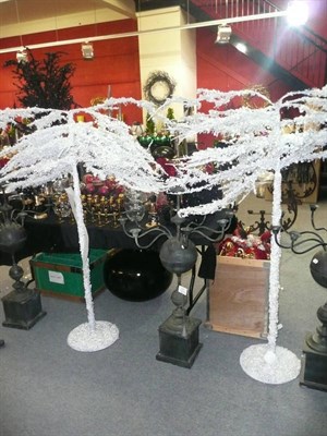 Lot 1029 - Decorations including, Two large white wire and polystyrene trees