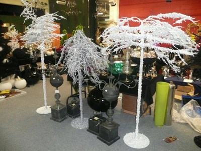 Lot 1031 - Decorations including, Two large white and wire and polystyrene trees and a silver similar tree