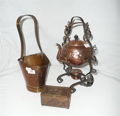 Lot 10 - Copper spirit kettles and two other items